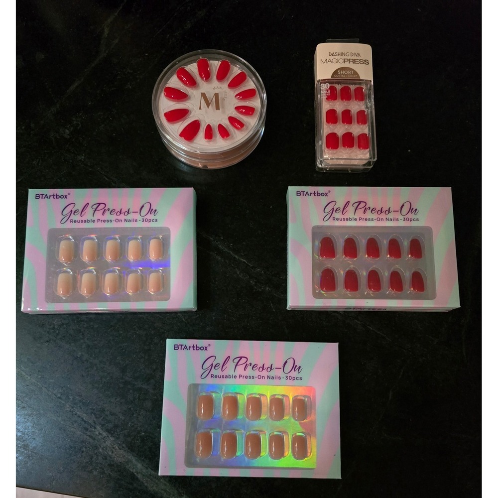 BTArtbox/Dashing Diva/Mani Muse Press On Nail Bundle Red Nude 6 Packs NEW